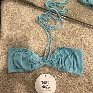 Princess Polly Light Blue Ruched Halter Top